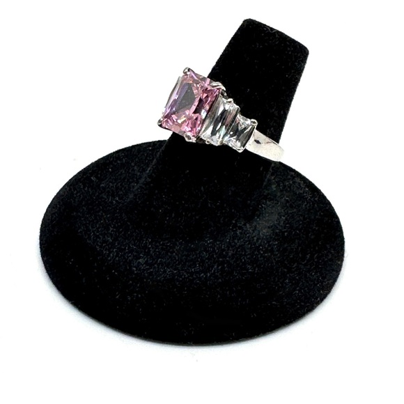 Sterling Silver Pink CZ Cocktail Ring Size 7 - Picture 3 of 12